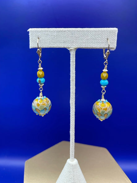 Bryan, Jody Title: Turquoise and Ochre Lampwork Earrings