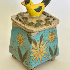 Joyce Leatherwood title: Goldfinch Box with Yellow Flowers