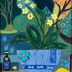 Julia Malakoff Title: Blue Vase Yellow Orchids