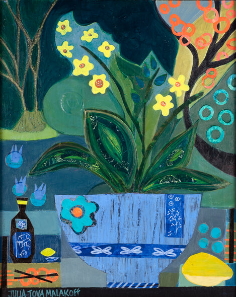 Julia Malakoff Title: Blue Vase Yellow Orchids